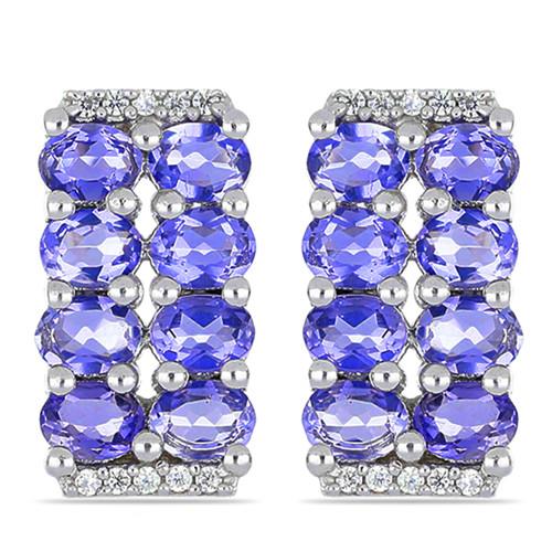 REAL TANZANITE GEMSTONE CLUSTER EARRINGS IN STERLING SILVER